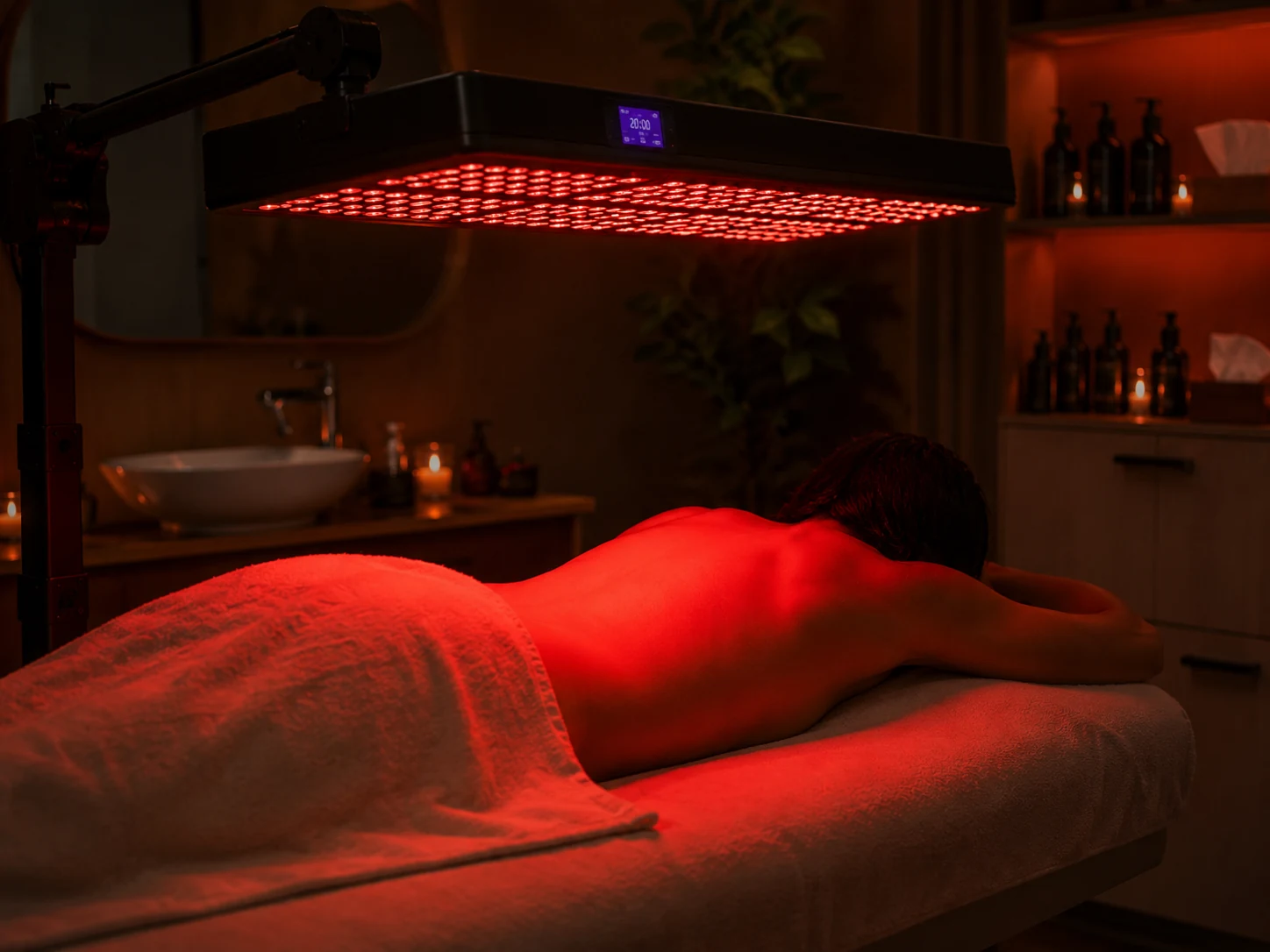 Red light therapy session in a professional treatment room